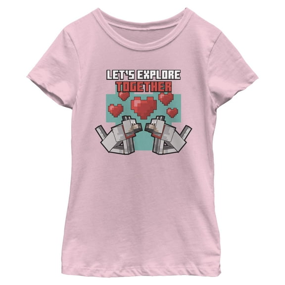 Girls Minecraft Valentine's Day Wolf Let's Explore Together T Shirt