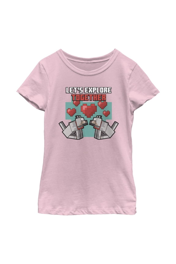 Girls Minecraft Valentine's Day Wolf Let's Explore Together T Shirt