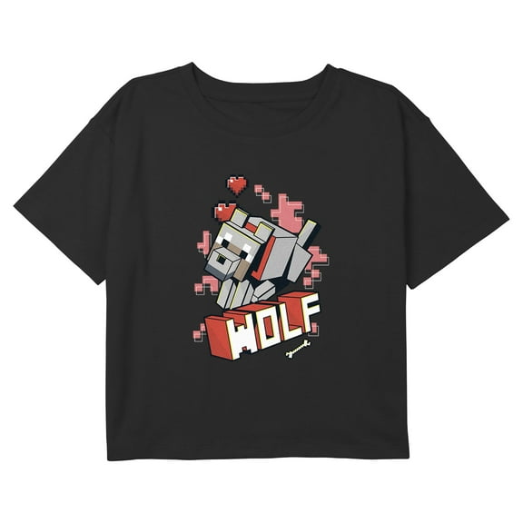 Girls Minecraft Wolf Hearts Graphic Cropped T-Shirt