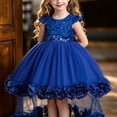 thumbnail image 1 of Girls Mini Gown Sequin Embroidery Flower Ruffle Sleeve Cinched A-Line Tutu Princess Dress Kids Elegant Fluffy Mesh Layered Dresses Blue 3-4 Years, 1 of 7