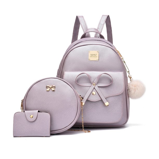 Girls Mini Leather Backpack Purse 3 Pieces Set Bowknot Small  display picture 3