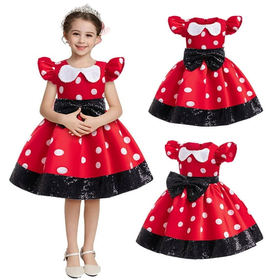 Girls Mini Mouse Princess Dress Polka Dot Costume Christmas Birthday Dress up, 18M-7Y