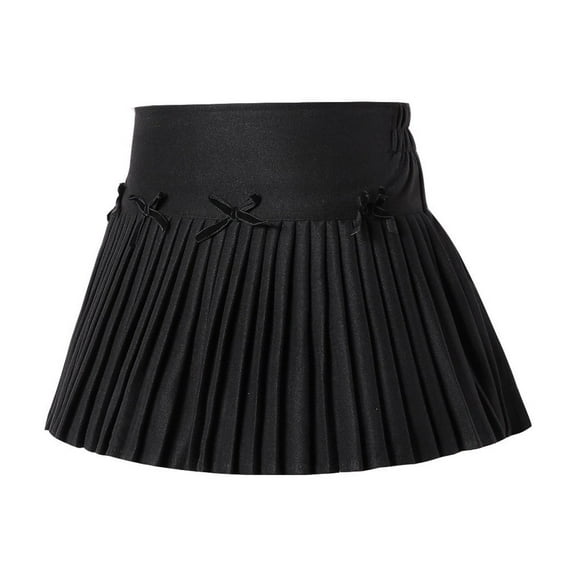 Girls Mini Skirt Stretch Waist Flared Plain Pleated Skirt Black 8-9 Years