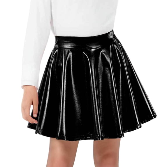 Girls Mini Skirts Shiny Flared Pleated Elastic High Waist Kids Dance Performance Party Skirts Back to School Uniforms