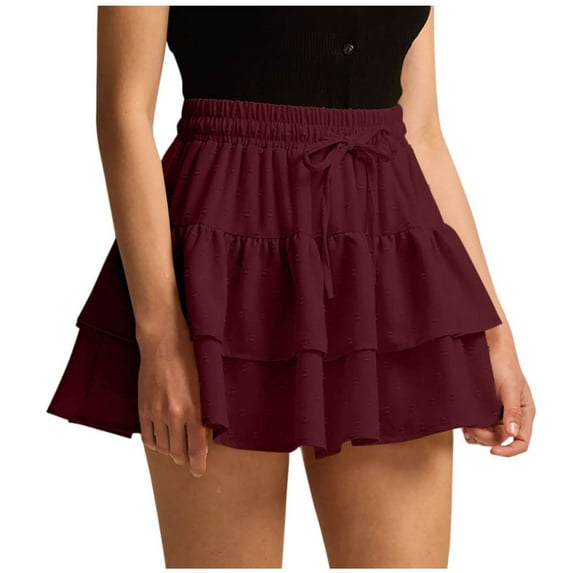 Girls' Mini Skirts with Shorts Summer Elastic High Waisted Casual Daily Ruffle Mini Skirts Dresses for Women Beach Fashion Red XL