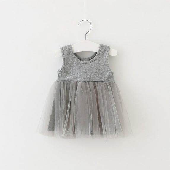 Girls Mini Tutu-Dresses Tiered Tulle Toddlers Kids Cute Sleeveless Round Neck Solid Color Pullover Birthday Party A-Line Dress
