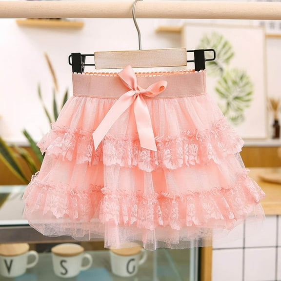 Girls Mini Tutu Skirts Kids Summer Half Mesh Skirt Sparkling Sequins Embroidery Elastic Waist Cake Skirt Mesh Solid Color Layered Princess Bow Skirt 3-10 Years