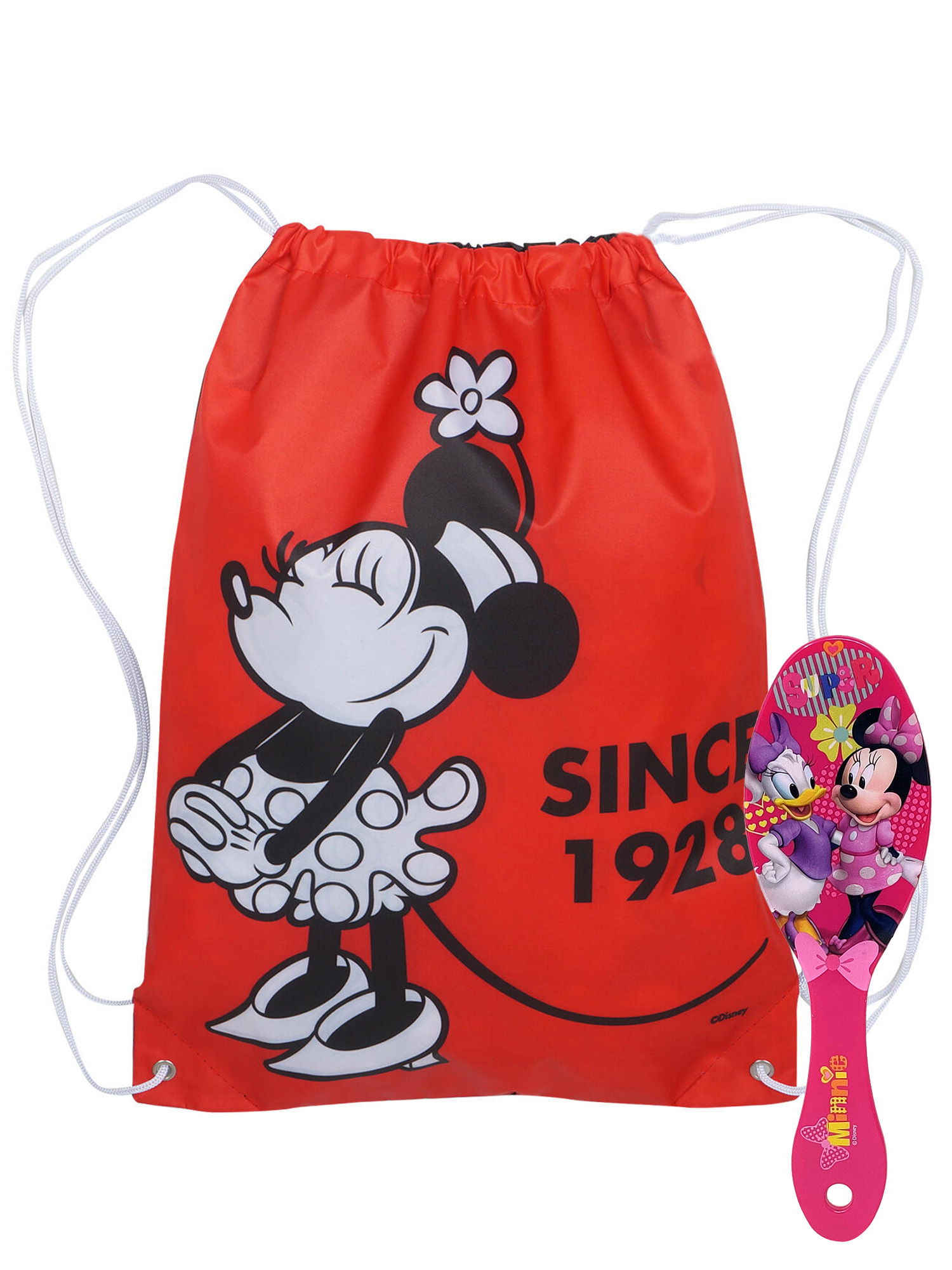 Girls Minnie Mouse 18" Drawstring Sling Bag w/ Minnie Hair Brush Gift Set - image 1 of 5