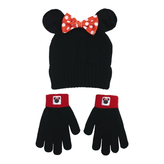 Girls Minnie Mouse Beanie Hat and Gloves, 2-Piece Set, OSFM
