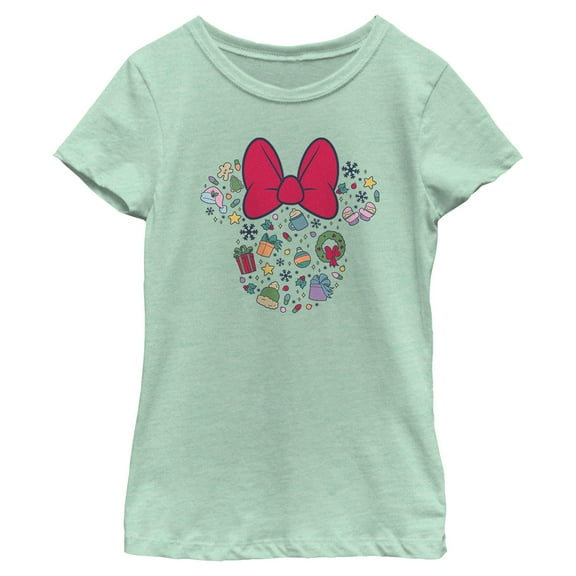 Girls Minnie Mouse Christmas Bows and Ornaments Icons T Shirt