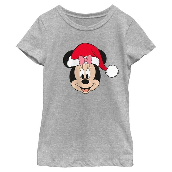 Girls Minnie Mouse Christmas Santa Hat Portrait T Shirt