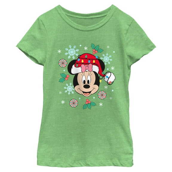 Girls Minnie Mouse Christmas Snowflakes and Ornaments T Shirt