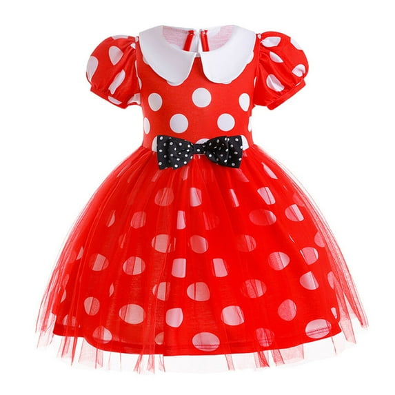 Girls Polka Dots Dress Christmas Bowknot Birthday Outfit, Size 18M-5Y