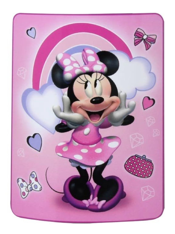 Girls Minnie Mouse Throw Blanket 45" x 60" Pink Disney Rainbow Smiles