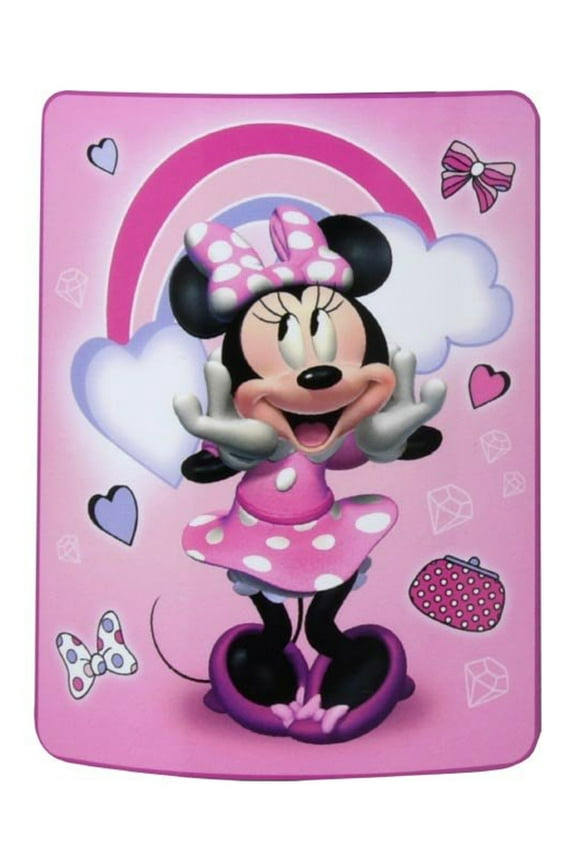 Girls Minnie Mouse Throw Blanket 45" x 60" Pink Disney Rainbow Smiles