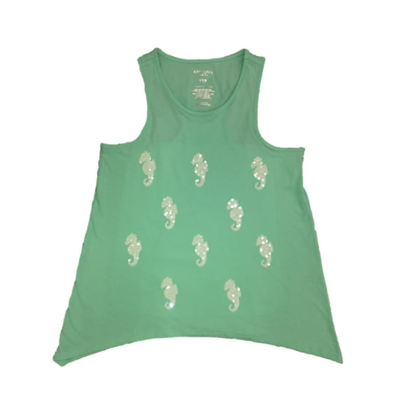 Girls Mint Green Blue Sequin SeahorseTank Top Fish Themed Shirt XL