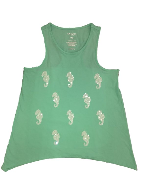 Girls Mint Green Blue Sequin SeahorseTank Top Fish Themed Shirt XXS