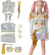 YKARITIANNA Girls Mira Pop Singer Tube Top + Long Sleeve Jackets Mini Skirt Mira Outfit Set(110)