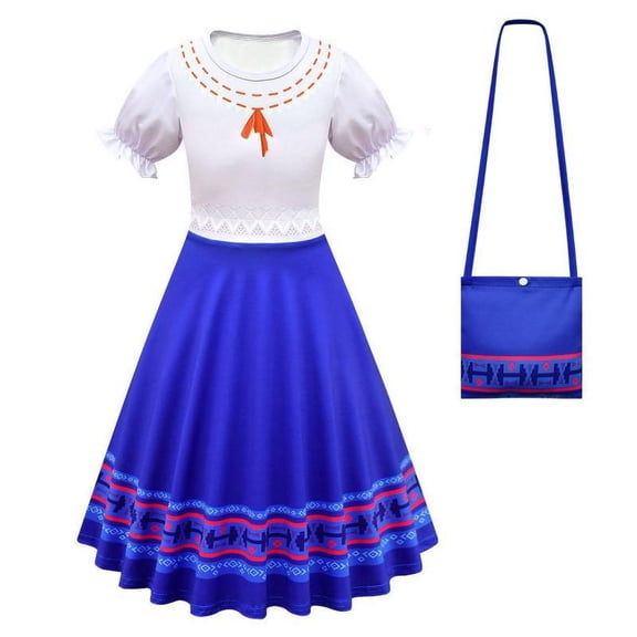 Girls Mirabel Cosplay Costume Cartoon Princess Dress Up Fancy Party Outfits with Bag