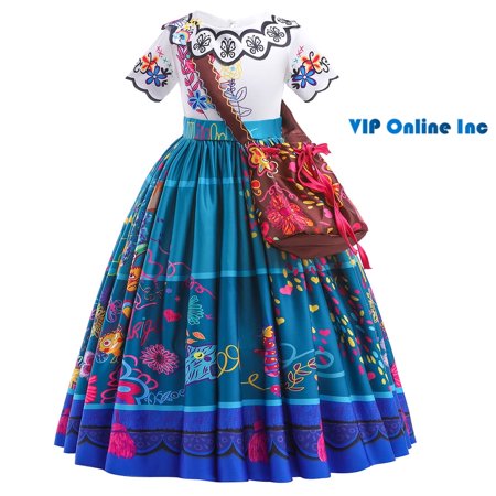 Girls Mirabel Costume Dress Up Fancy Outfits Cosplay Clothes with Shoulder Bag 3-10Years