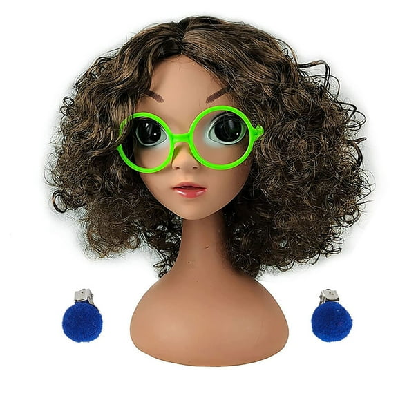 Girls Mirabel Cosplay Wig w/Ear Clips Glasses Halloween Theme Costume Accessories