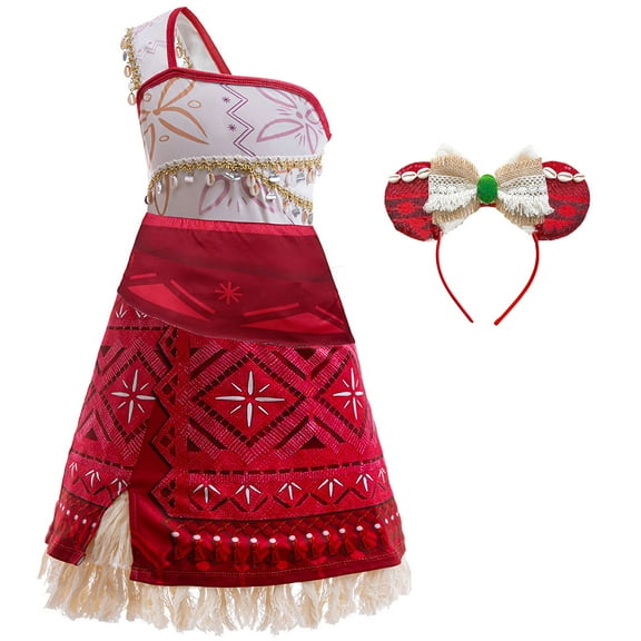 Girls Moana Costume with Headband Halloween Princess Birthday Fancy Dress Up, Size 9-10