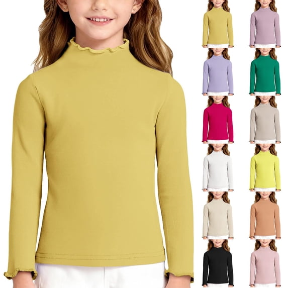 Girls Mock Neck Long Sleeve Shirts 2026 Slim Fit Solid Color T Shirts ...