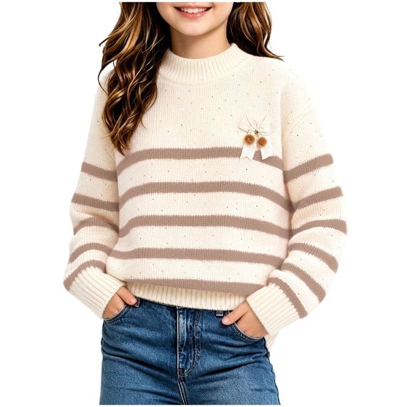 Girls Mock Neck Loose Knit Sweaters Kids Long Sleeve Warm Cute Fashion Pullover Tops 4-12 Years Khaki 11-12 Years