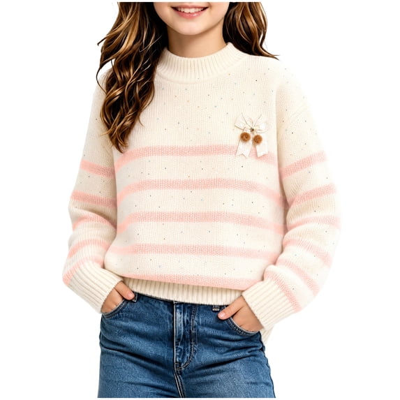 Girls Mock Neck Loose Knit Sweaters Kids Long Sleeve Warm Cute Fashion Pullover Tops 4-12 Years Pink 5-6 Years