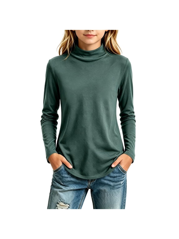 Girls Mock Neck Thermal Layering Shirt Long Sleeve Solid Base Layer for Cold Weather Ages 2-13