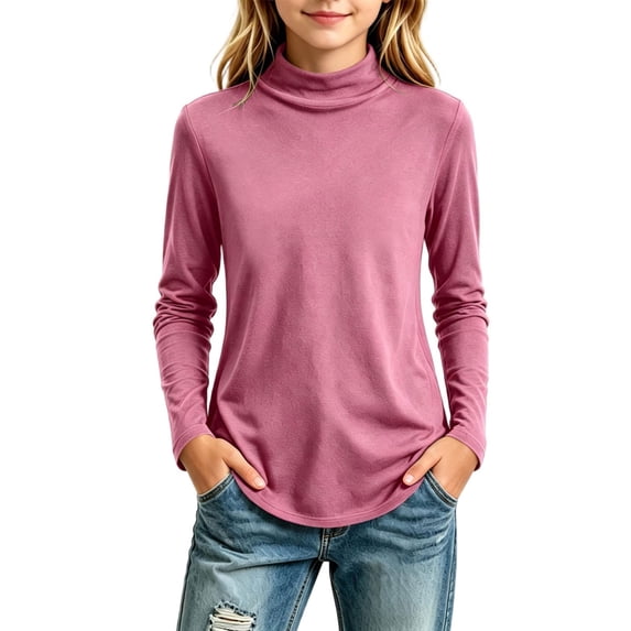Girls Mock Neck Thermal Layering Shirt Long Sleeve Solid Base Layer for Cold Weather Ages 2-13