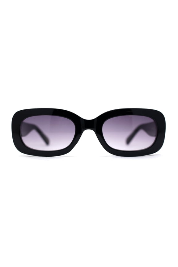 Girls Mod Narrow Rounded Rectangle Plastic Fashion Sunglasses Black Smoke