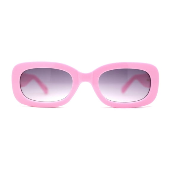 Girls Mod Narrow Rounded Rectangle Plastic Fashion Sunglasses Pink Smoke