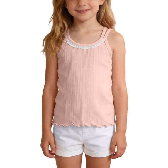 Girls Modal Camisole Crew Neck Sleeveless Lace Trim Tank Top Summer Casual Comfy Undershirt Tops for 3-13 Years