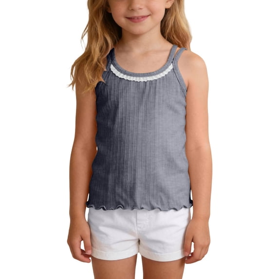 Girls Modal Camisole Crew Neck Sleeveless Lace Trim Tank Top Summer Casual Comfy Undershirt Tops for 3-13 Years