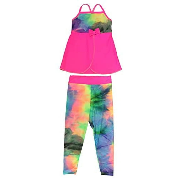 Girls Modern Tank Dance Wear Gymnastics and Matching Bottom 2 Piece Set (M, Pink Tie Dye)