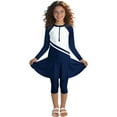 thumbnail image 1 of Girls Modest Swimsuit Full Coverage Swimwear Burkini Swimming Tops Capri Skirt Pants Rash Guard Set 3 Piece, 1 of 7