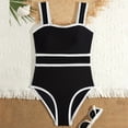 thumbnail image 1 of Girls Modest Swimsuit Summer One Piece Swimsuits Color Block Bathing Suit Contrast Trim Wide Straps Swimwear For Teens Girls, 7-14 Years, 1 of 8