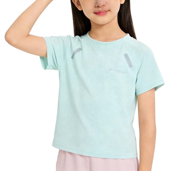 Girls Moisture Wicking Quick Dry T-Shirt Raglan Sleeve Reflective Activewear Top Breathable Polyester Athletic Shirt Green,Size 6-7T