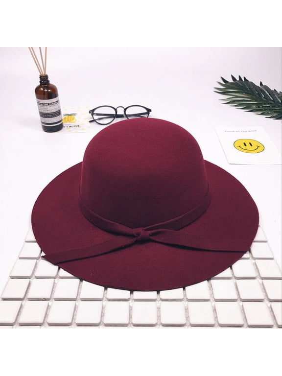 Girls Monochrome Wide Brim Bow Hat Outdoor Vacation Travel Beach Cap Vintage