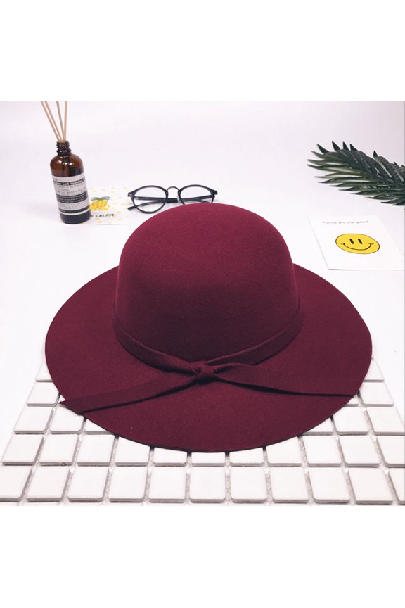 Girls Monochrome Wide Brim Bow Hat Outdoor Vacation Travel Beach Cap Vintage