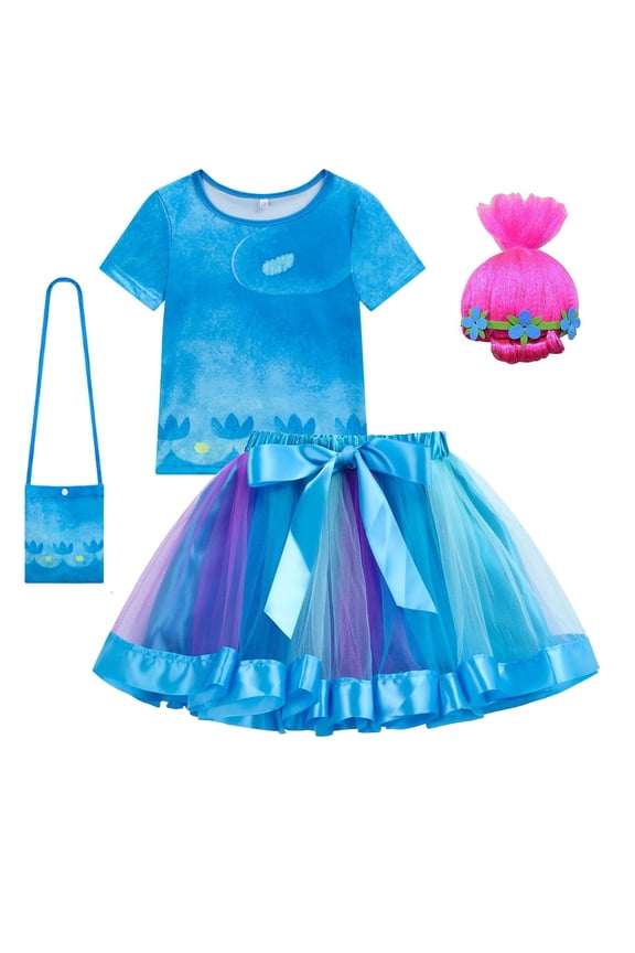 Girls Movie Costume Set Halloween Tops Rainbow Tutu Skirt Dress Up Outfits, 3-8Y