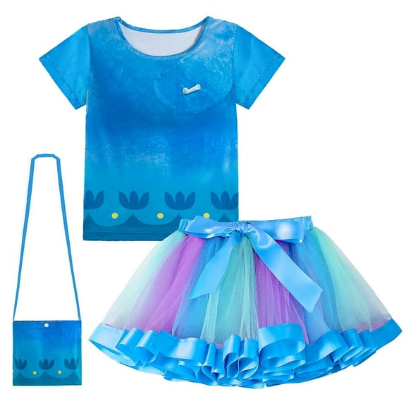 Girls Movie Costume Set Halloween Tops Rainbow Tutu Skirt Dress Up Outfits, 3-8Y