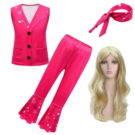 4PC Girls Pink Costume Set Halloween Cowgirl Cosplay Suit, 3-10 Year