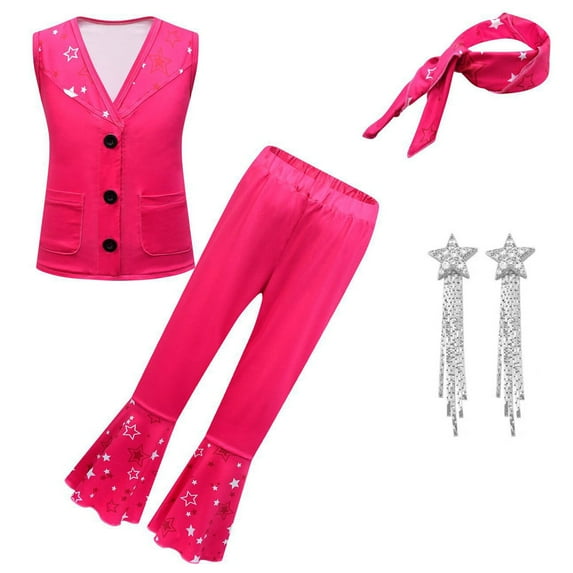 5PC Girls Pink Costume Set Halloween Cowgirl Cosplay Suit, 3-10 Year