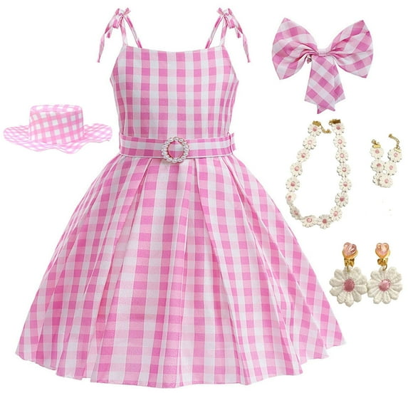 Girls Movie Pink Plaid Sleeveless Dress Halloween Party Costume
