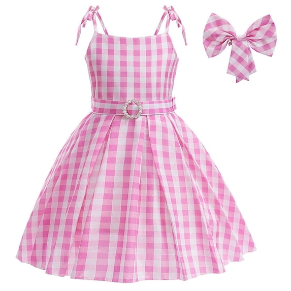 Girls Movie Pink Plaid Sleeveless Dress Halloween Party Costume