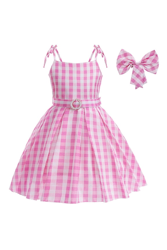 Girls Movie Pink Plaid Sleeveless Dress Halloween Party Costume