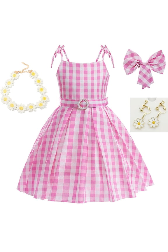 Girls Movie Pink Plaid Sleeveless Dress Halloween Party Costume