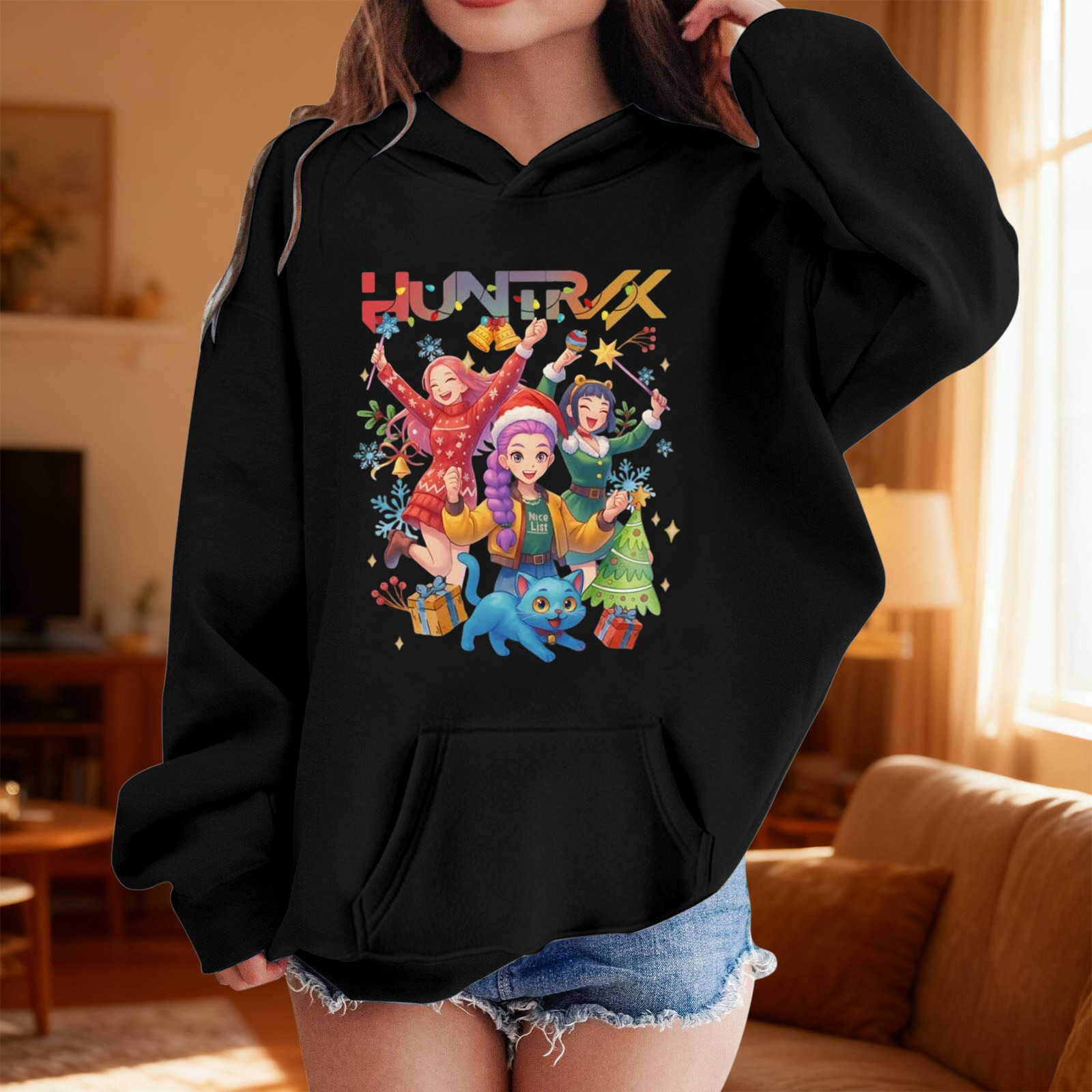 Girls Movie Themed Hooded Sweatshirt Christmas Cartoon Print Long 